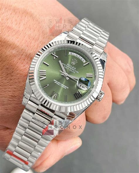 rolex day date platinum olive green|rolex day date 40 price.